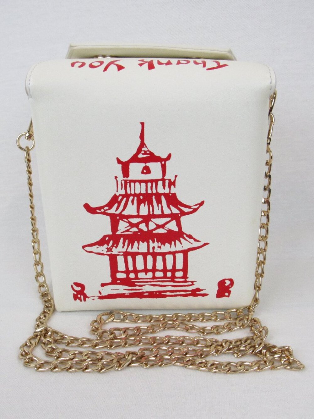 Chinese Takeout Box Style Shoulder Crossbody Bag Removeable Gold Tone Chain